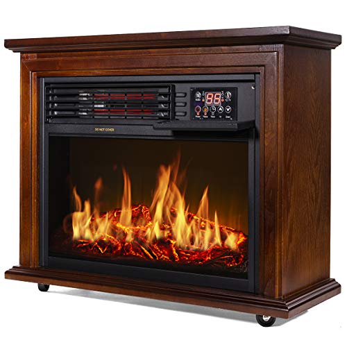 XtremepowerUS 1500W Electric Fireplace w/Remote & Timer Infrared Quartz Wheels Space Heater Wall Firebox Indoor Stove Room Fake Place