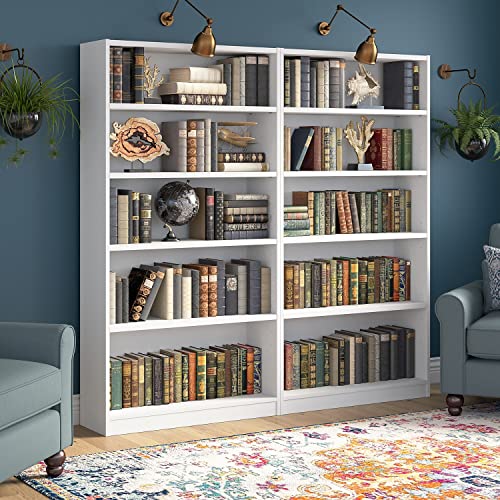 Bush Furniture Universal Tall 5 Shelf Bookcase in Black - Set of 2, Matching Storage and Display Bookshelves for Home Office or Living Room Organization