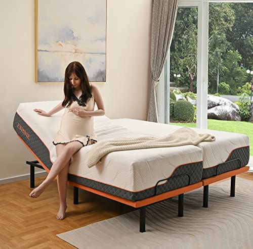 Split King Adjustable Bed Frame with Mattress - 14” Luxury Hybrid Mattress, Smart APP Contorl, Massage, Zero Gravity, Anti-Snore, 5 Minutes Installation, Head and Foot Incline, Medium Soft, Split King