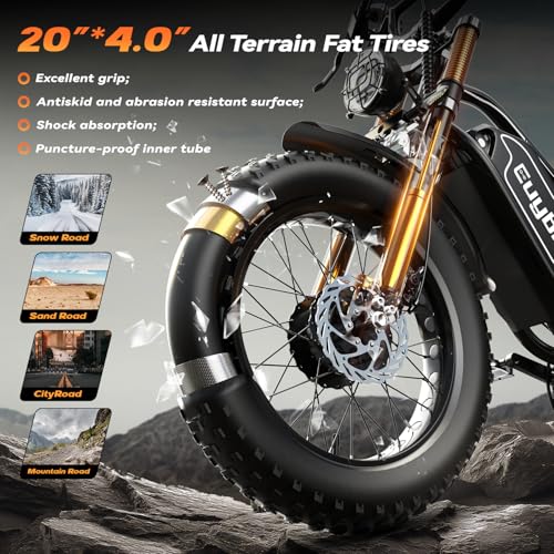 Electric Bike for Adults, 2000W/3000W Peak Single/Double Motor with 48V/52V 25AH/30AH Battery, 20"x4.0" Fat Tires 35MPH/37MPH Ebike, Dual Hydraulic Disc Brake Full Suspension Electric Bicycle