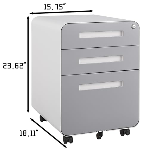3 Drawer Mobile File Cabinet Under Desk Office,Simple Style Versatile Storage Cabinet for Legal/Letter/A4 Files, 5 Wheel Design Anti-Tilting Cold Rolled Steel Moisture-Proof Black Cabinets, Racks & Sh