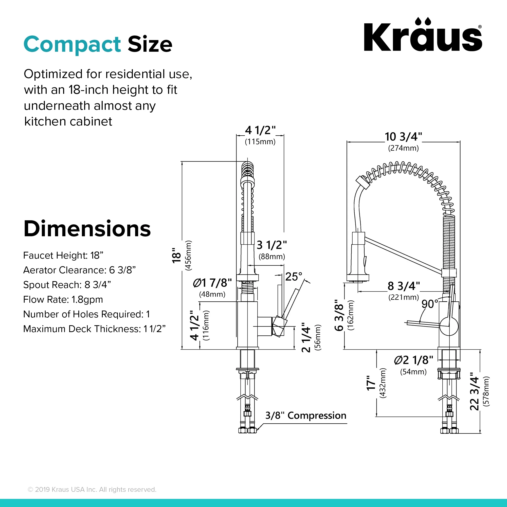 Kraus Bolden™ Single Handle 18-Inch Commercial Kitchen Faucet with Dual Function Pull-Down Sprayhead in Stainless Steel/Chrome Finish
