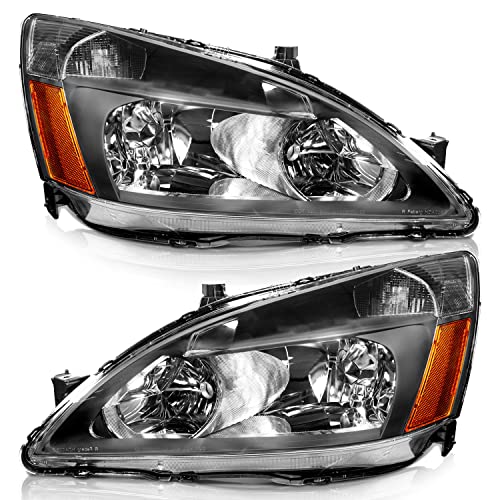 LED Headlight Assembly for 03 04 05 06 07 Honda Accord, for 2003-2007 Accord OE Headlamp with Sequential Turn Signal, Black Housing Clear ReflectorLeft+Right