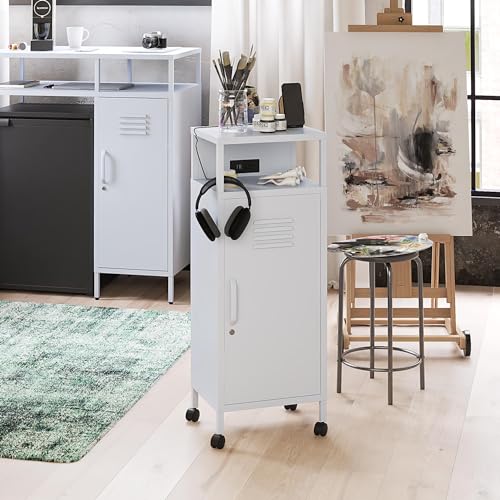 Novogratz Cache Metal Locker-Style Mobile Storage Cart, Hunter Green