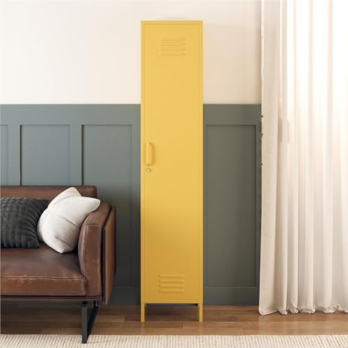 REALROOMS Shadwick 1 Door Tall Single Metal Locker Style Storage Cabinet, Black