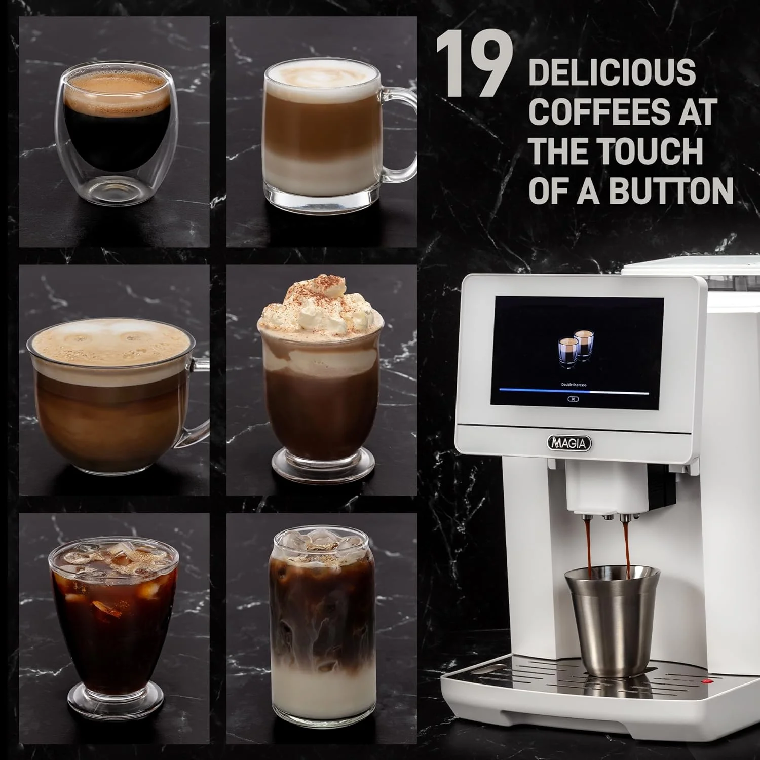 Zulay Kitchen Super Automatic Coffee Espresso Machine with Grinder and Milk Frother  - Espresso Coffee Maker - White Magia