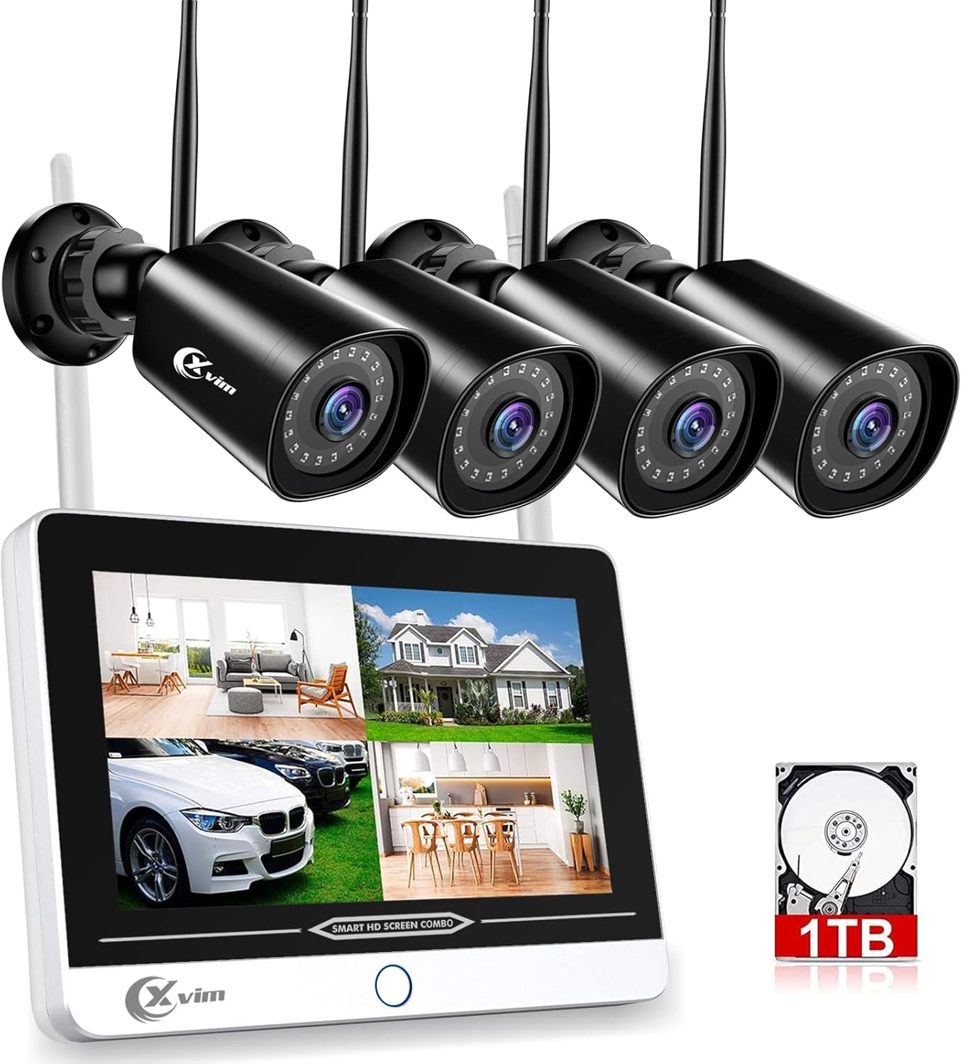 XVIM 3MP 4PCS Wireless Security Camera System, 8-Channel NVR System with 1TB HDD and One-Way Audio, Indoor Outdoor Wireless Camera, Night Vision Waterproof Motion Detection Remote Access