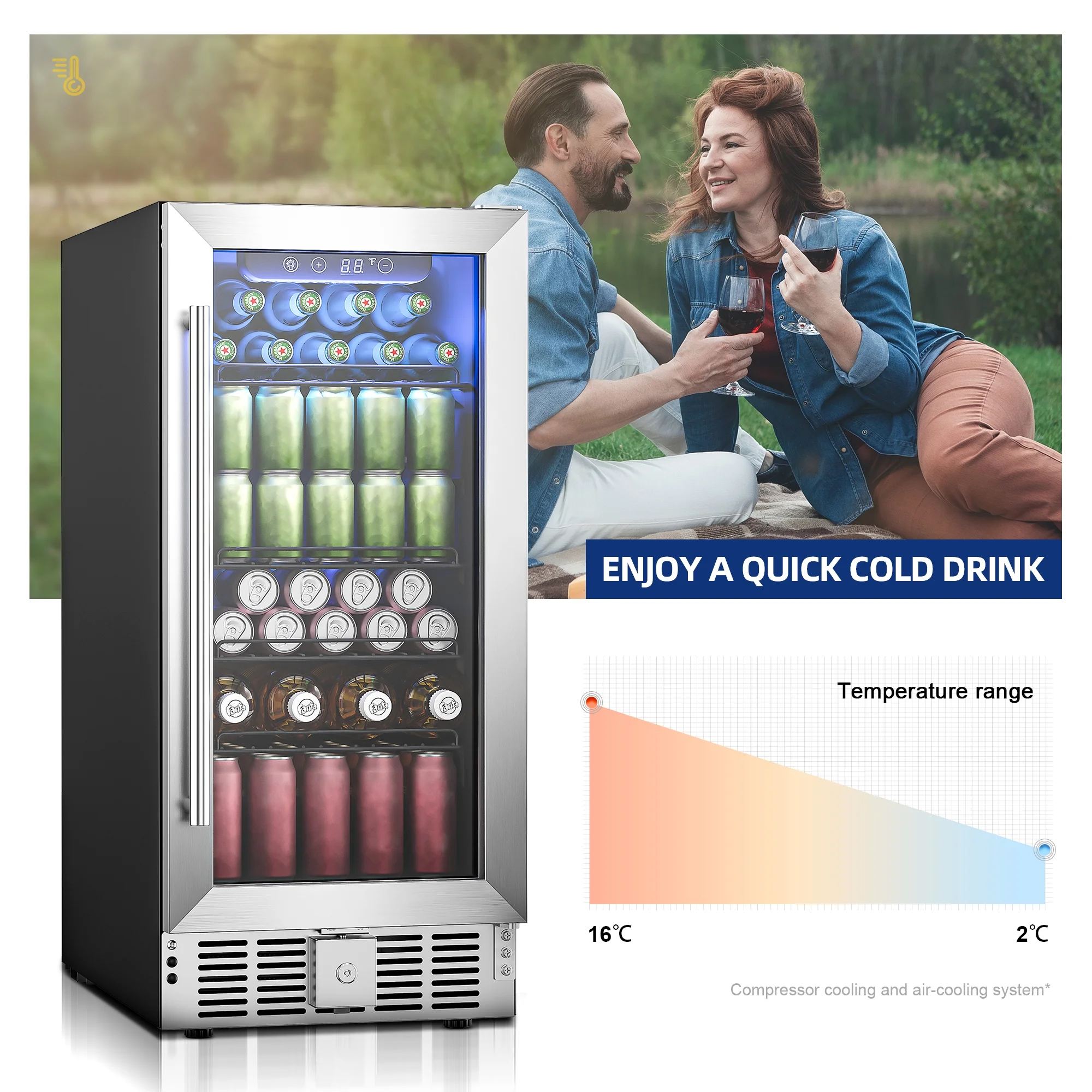 Simzlife 15" Beverage Cooler, 32 Bottle Wine Fridge with Glass Door, Under Counter Built-in or Freestanding, 24.3 in W, 33.7 in H