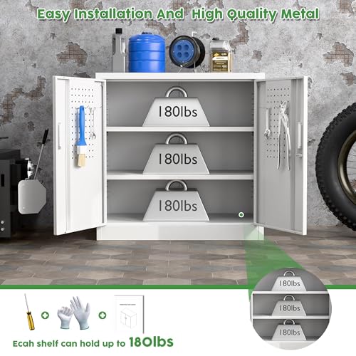 Aobabo Garage Storage Cabinet with Wheels,72" H Metal Storage Cabinet with 2 Doors and 4 Adjustable Shelves for Garage Home, Black,Required-Assembly