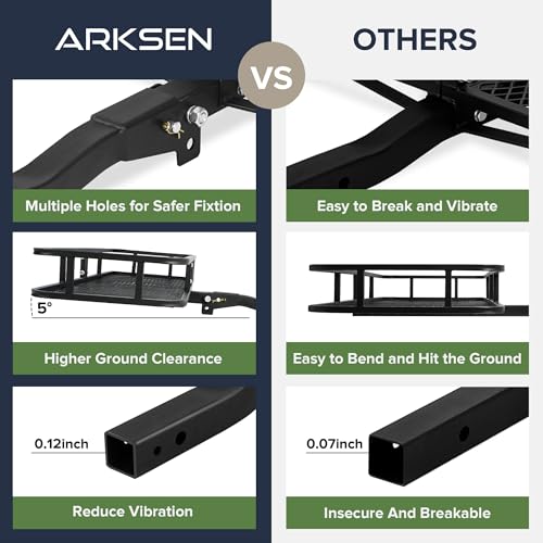 ARKSEN 60 x 24 x 6 Inch Folding Hitch Mount Cargo Rack Carrier 500 Lbs Heavy Duty Capacity 2 Inch Angled Shank Receiver Luggage Basket Hitch Flod Up for SUV Traveling & Camping - Black
