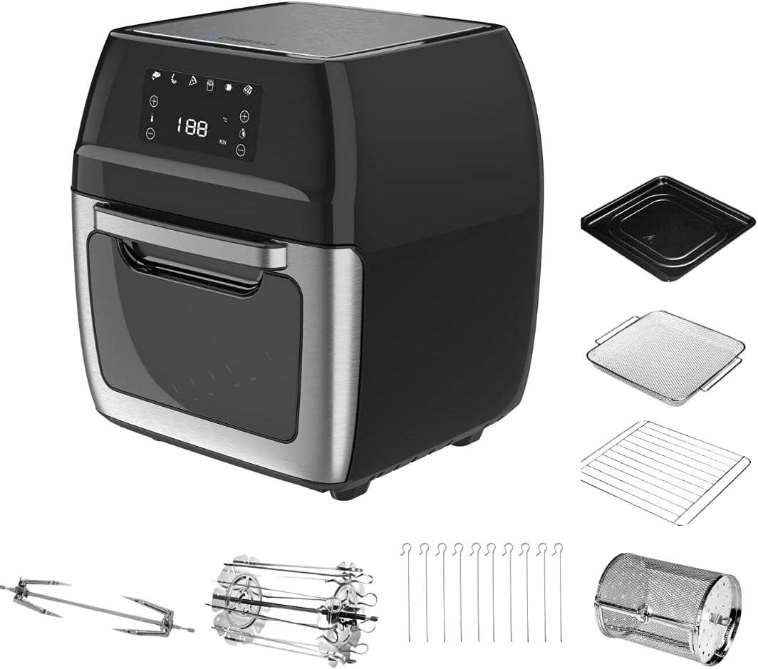 Air Fryer Oven Foodi 8-in-1 Smart Cooking Presets for Baking, Roasting, Dehydrating, BBQ and Rotisserie Chicken. 12.7 Quartz Capacity For Family With Digital Touchscreen Hot Oven Cooker. 18 Accessories Included With Air Fryer Oven | Black / Stainless