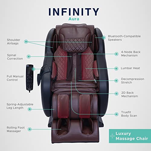 Infinity Aura Full Body Zero Gravity Massage Chair Air Compression, Space Saving Technology, Lumbar Heat, and Decompression Stretch Black with Brown