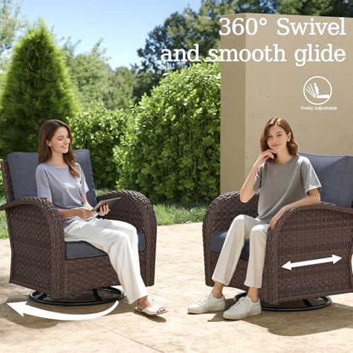 5 Pieces Wicker Patio Furniture Set, Luxury Outdoor Conversation Set with High Back Swivel Rocker Chairs