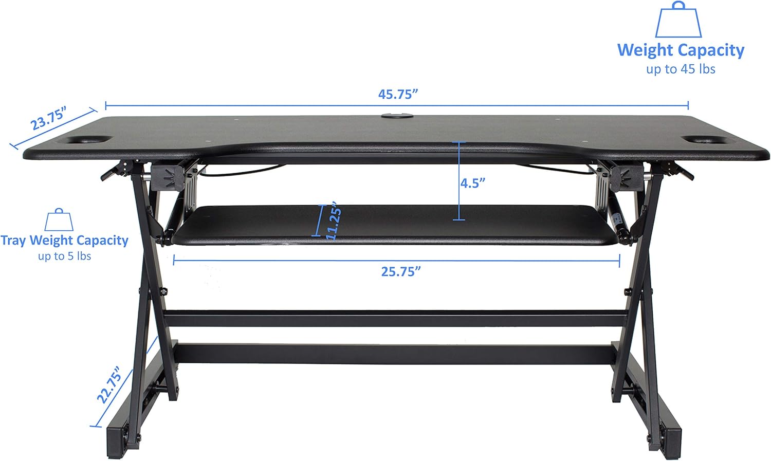Rocelco 46" Large Height Adjustable Standing Desk Converter, Quick Sit Standup Triple Monitor Riser, Gas Spring Assist Computer Workstation, Retractable Keyboard Tray, (R DADRB-46), Black
