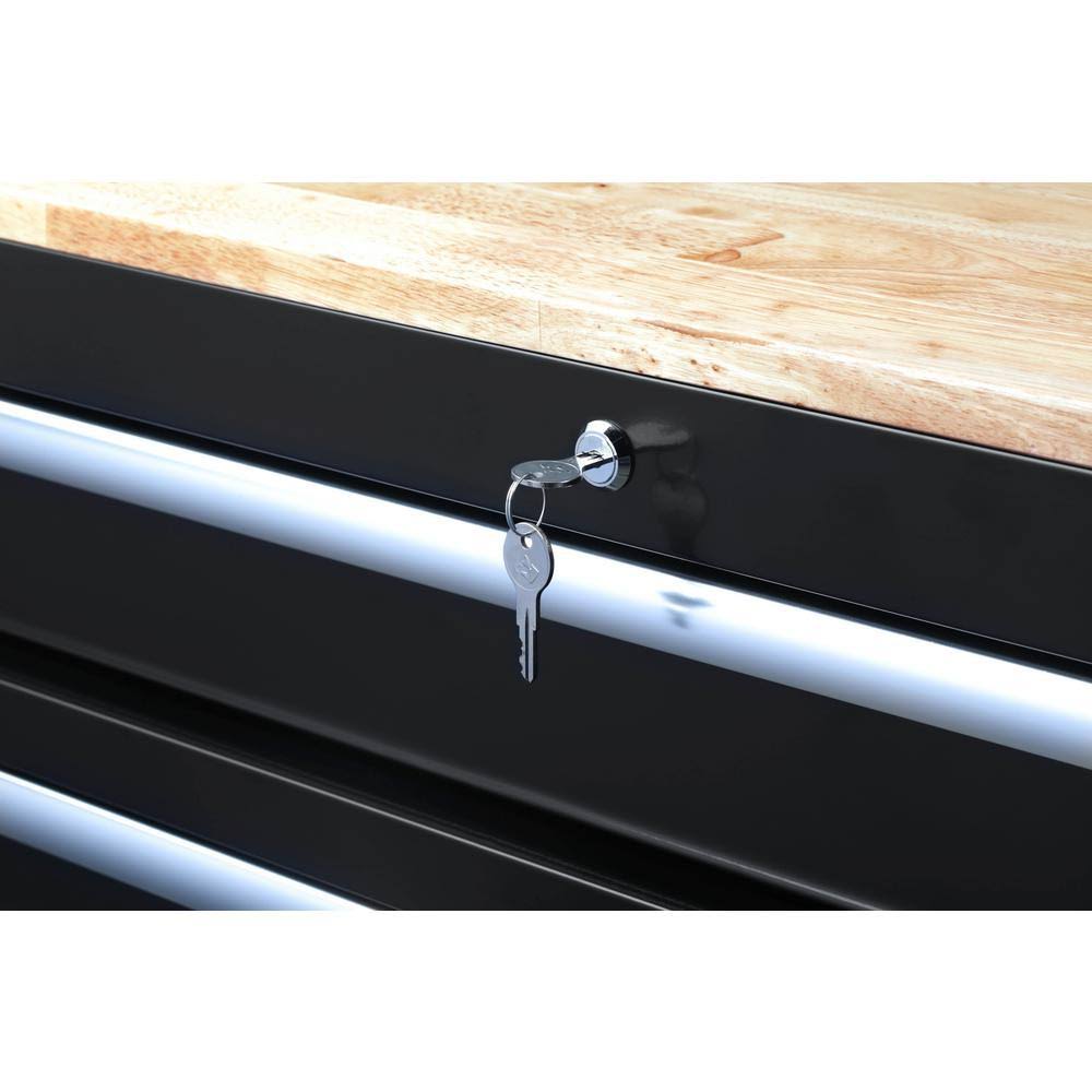 Husky 46 in. W x 24.5 in. D 9-Drawer Gloss Black Deep Tool Chest Mobile Workbench with Hardwood Top
