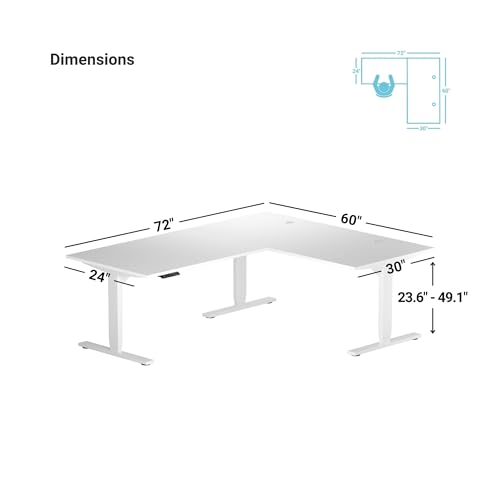Progressive Desk L Shaped Height Adjustable Standing Desk 72" x 60" - Corner Computer Desk - Electric Stand Up Rising Workstation - Gray Frame, Ebony Oak Top