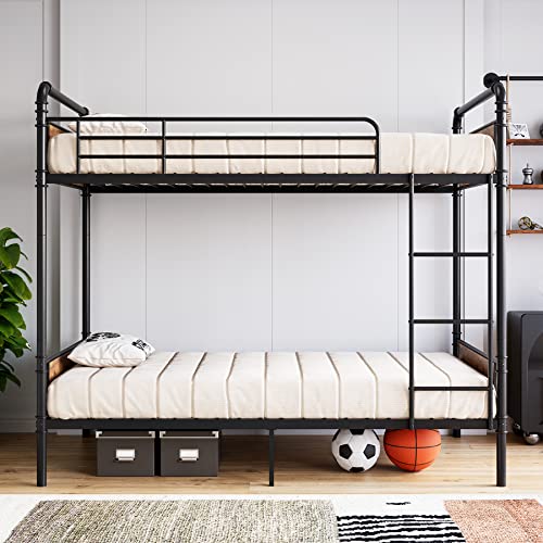 IDEALHOUSE Metal Bunk Bed Twin Over Twin, Twin Bunk Beds, Heavy Duty Twin Size Metal Bunk Bed with High Guardrail & Ladders, Convertible Bunk Beds for Kids Adults, No Box Spring Needed