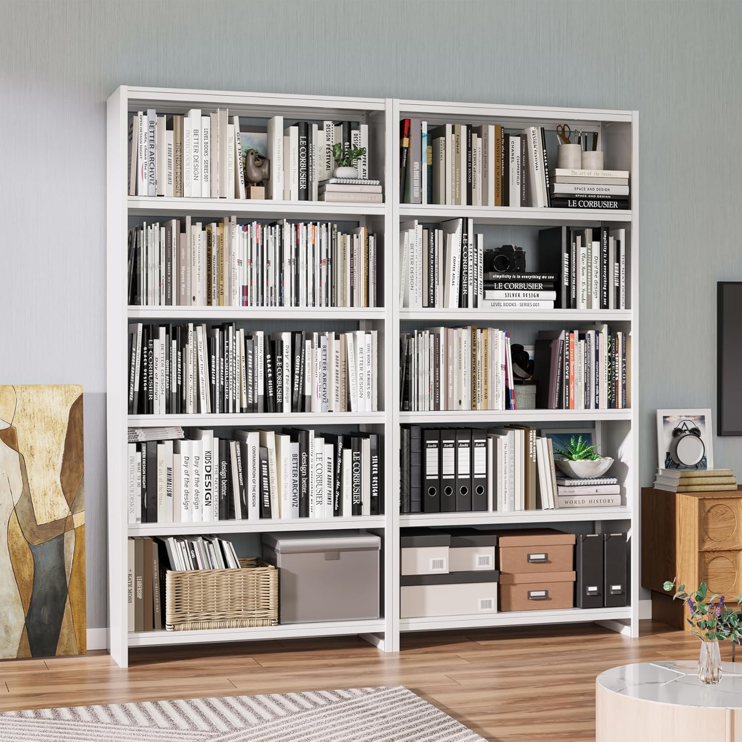 Metal Bookshelf,5 Tier Bookshelves,69" Tall White Bookcase Shelf Storage Organizer,Free Standing Storage Shelving Unit for Home Office,Library White Bookshelf Bookcase