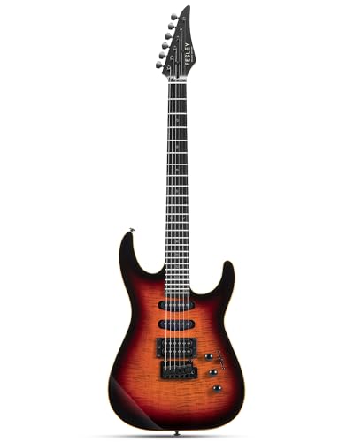 39" Solid Body Electric Guitar: Electric Guitar Kit with Bone Nut, Full Size 6 String Guitars with 24 Frets, Poplar Body AAA Flame Maple Top, Guitarra Electrica with HSS Ceramic Pickup,Black