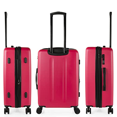 Hard Shell Suitcase Set of 2-4 Double Wheel ABS Luggage Sets 3 Piece with TSA Combination Lock - Resistant and Lightweight Hard Suitcase Set in Small Cabin Size, Medium and Large, Fuchsia