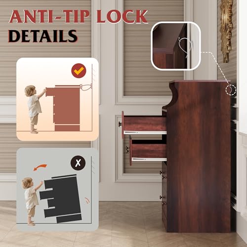 WLIVE Wood Dresser with 5 Drawers, Black Wooden Storage Cabinet, Organizer Drawers for Bedroom, Living Room, Hallway, Measuring 15.75" W * 31.50" D * 45.35" H ﻿