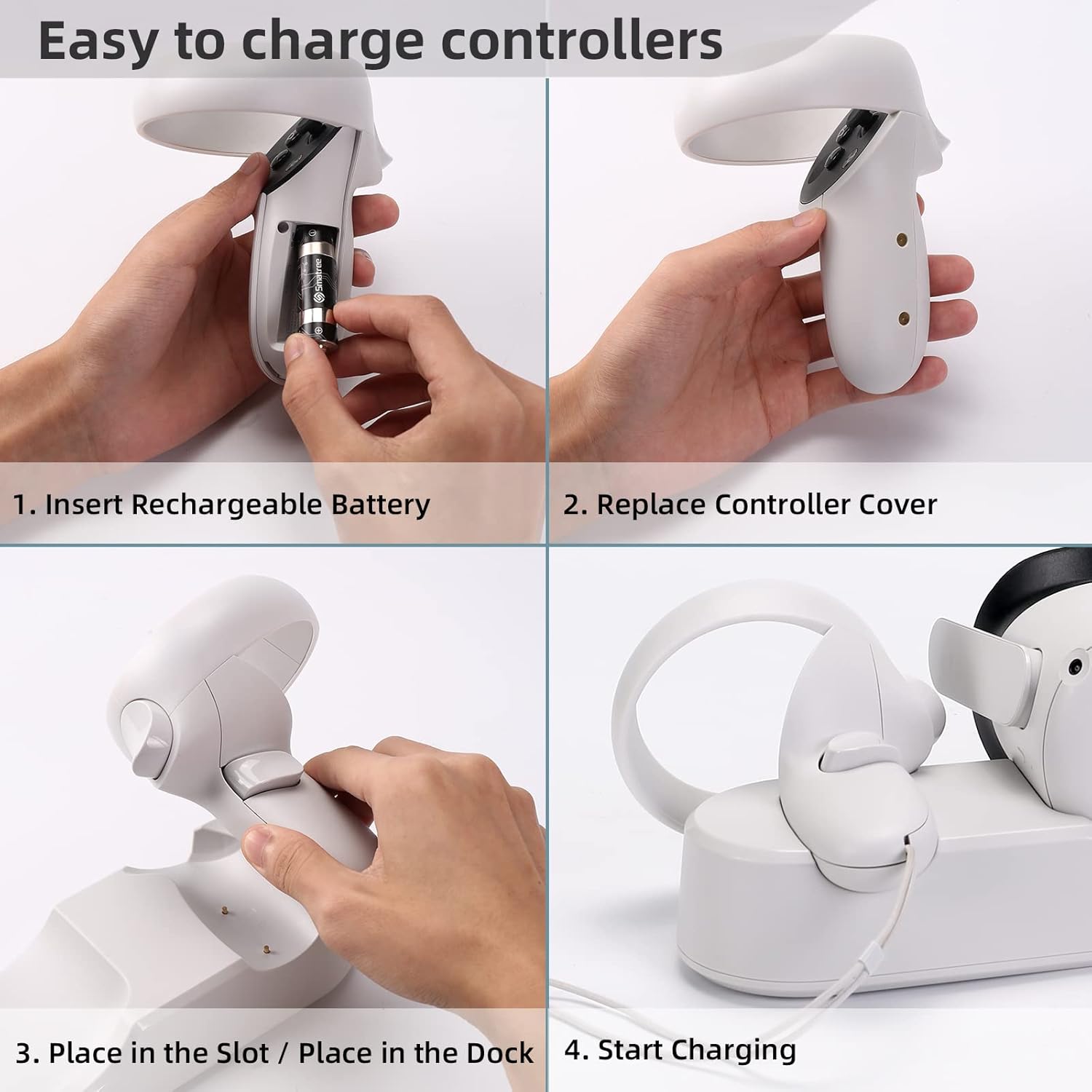 Smatree Oculus Quest 2 Charging Dock for Oculus Quest 2/Meta Quest 2,Charge Controllers and Headset Simultaneously,[Updated Fit Elite Strap], with 2 Rechargeable Controller Batteries(NO AC ADAPTER) Pack of 2