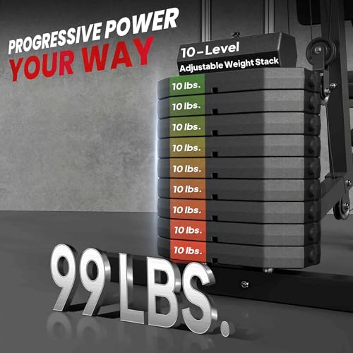 Soozier Multifunction Home Gym System, Workout Station with 99Lbs Weight Stack, for Full Body Exercise