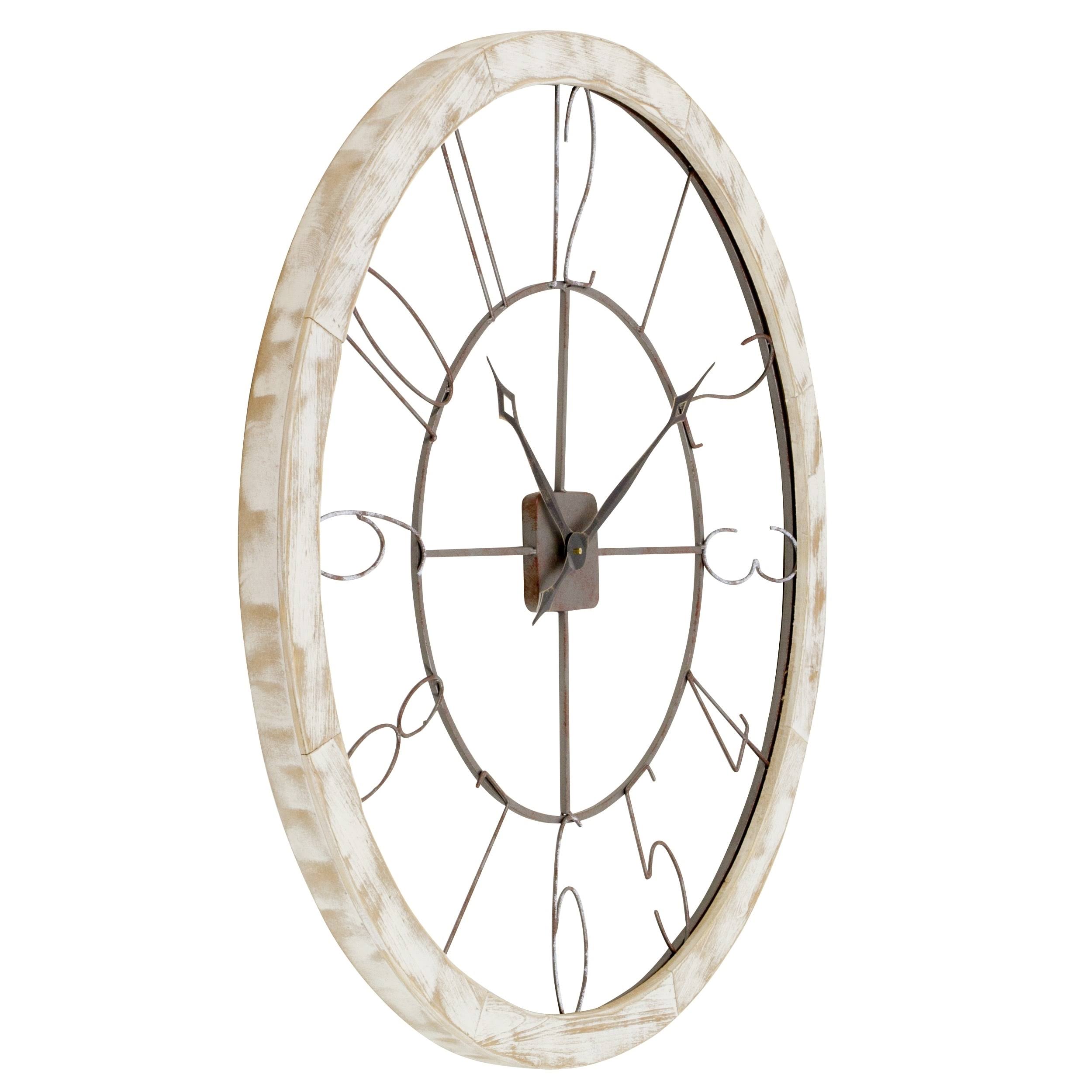 Aspire Home Accents Penelope Large Iron u0026 Wood 39 in. Wall Clock, White