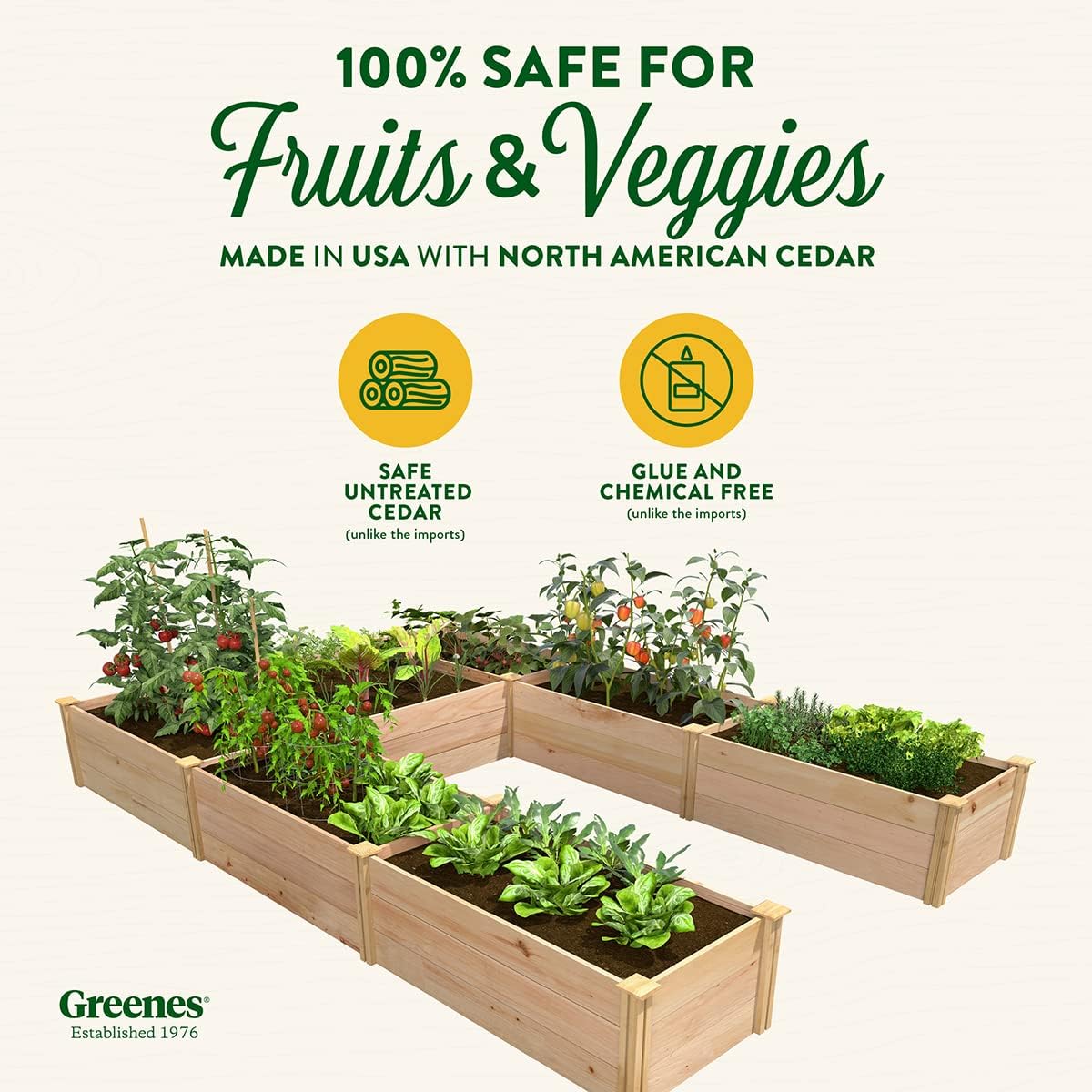 Greenes Fence Premium Cedar Raised Garden Bed, 8' x 12' x 16.5" U-Shaped Bed - Made in USA with North American Cedar