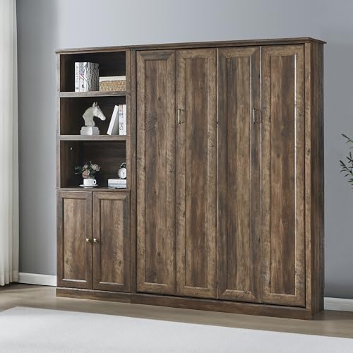 Queen Size Murphy Bed Wall Bed with a Storage Shelf, Space-Saving Wall Bed for Multipurpose Guest Room or Home Office - Gray