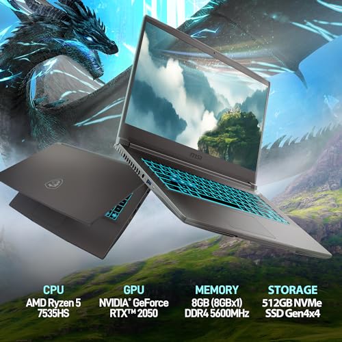 MSI Thin A15 15.6” 144Hz FHD Gaming Laptop: Ryzen 7-7735HS, NVIDIA Geforce RTX 4050, 16GB DDR5, 512GB NVMe SSD, Cooler Boost 5, Win 11: Black B7VE-214US