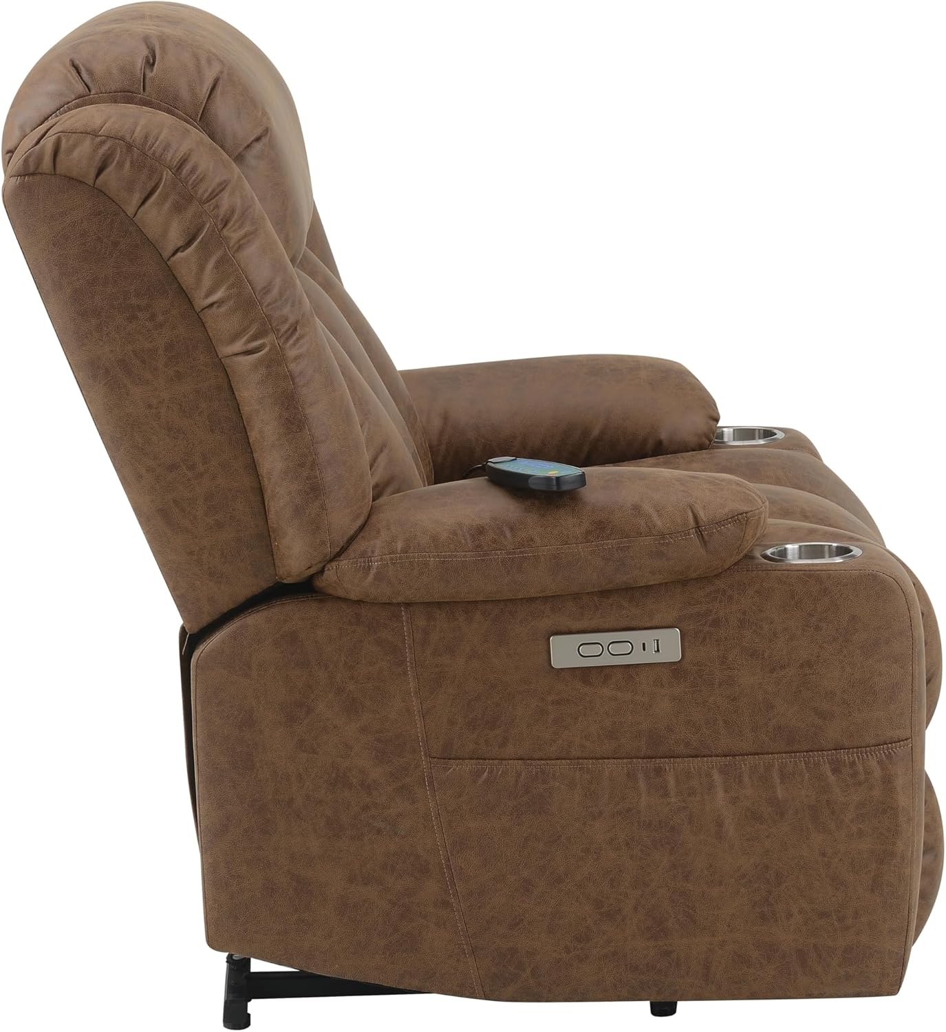 VOXIV Power Lift Recliner Chair for Elderly with Heat and Massage Lay Flat Lift Chairs for Seniors Infinite Position Extended Footrest Cup Holder Pockets Brown Leather Aire