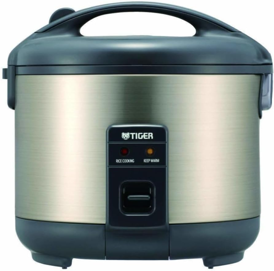 Tiger Rice Cooker - Premium Stainless Steel 8-Cup Rice Cooker with Fuzzy Logic Technology - Fast Cooking and Easy Cleanup - (Urban Satin) Bundle with Rice Container Bin and Washing Bowl (3 Items)