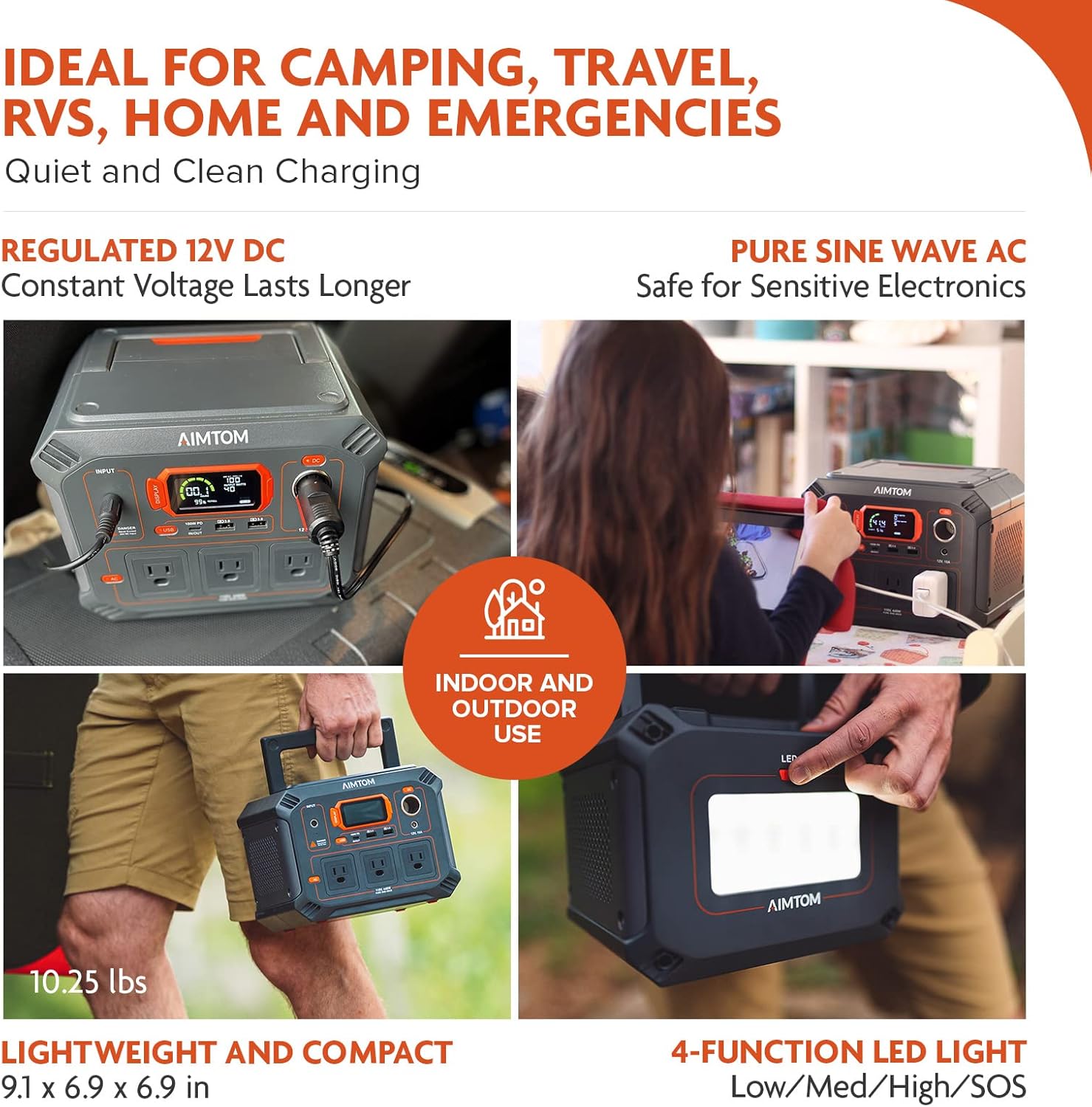 AIMTOM Portable Power Station Rebel 440, 3X 440W AC, 100W USB-C PD, 12V Regulated DC, 2X USB, 403Wh Lithium Battery Solar Generator (Solar Panel Optional) for Camping Outdoor Road Trip Home Emergency