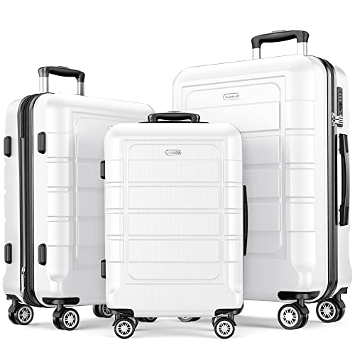 SHOWKOO Luggage Sets Expandable PC+ABS Durable Suitcase Sets Double Wheels TSA Lock 4 Piece Luggage Set Royal Blue