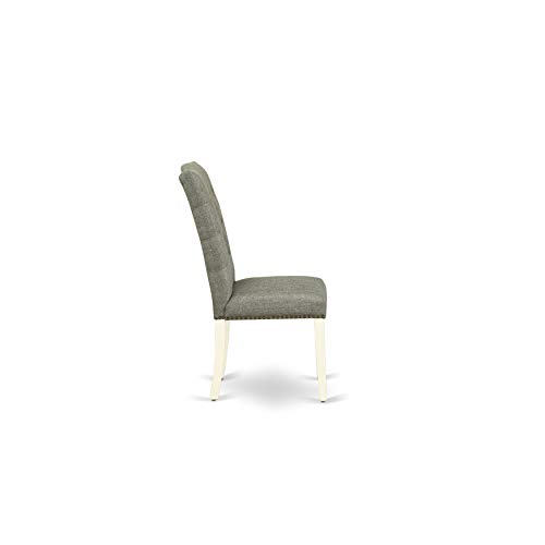 East West Furniture Weston 7 Piece Set Consist of a Rectangle Dining Room Table with Butterfly Leaf and 6 Gray Fabric Upholstered Chairs, 42x60 Inch, Linen White