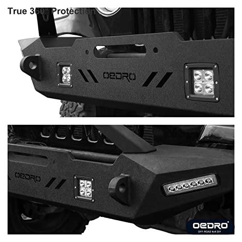 OEDRO Front Bumper Compatible for 87-06 Jeep Wrangler TJ & YJ & LJ Rock Crawler Bumper with Winch Plate Mounting & 4X LED Lights & 2X D-Rings Off Road