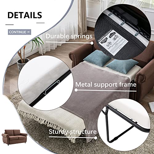 RUNNA Modern Linen Pull Out Sofa Bed Sleeper Sofa Bed with Twin Memory Foam Mattress,Convertible Sleeper Sofa Bed with Removable Backrest and Cushion,for Small Spaces (Gray)