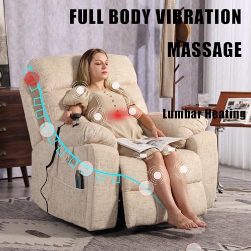 Power Lift Chair Lay Flat Recliner Infinite Position Electric Dual Motor Stand Up Lift Chair with Massage and Heat for Adults,Heavy Duty Recliners with 2 Remote Controls and Two Cup Holders