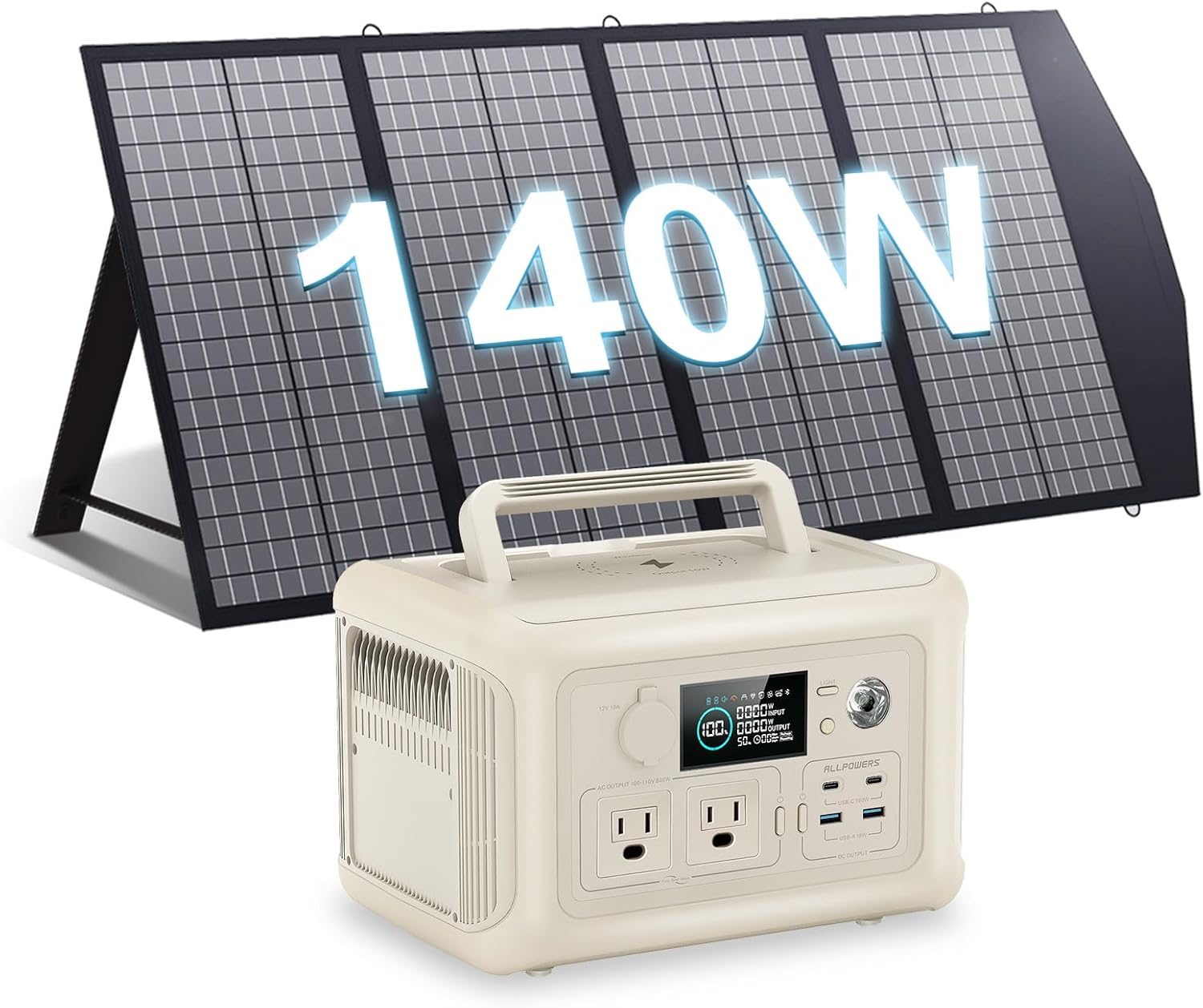 ALLPOWERS R600 BEIGE Portable Power Station with SP029 Solar Panel included, 600W 299Wh LiFePO4 Solar Generator with 140W Solar Charger, UPS Battery Backup, MPPT Solar Power for Camping RVs Home