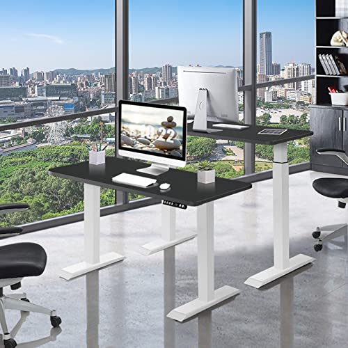 COSTWAY Dual Motor Electric Standing Desk, 55" x 28" Height Adjustable Sit Stand Desk with Solid One-Piece Desktop & 3 Memory Presets, Ergonomic Computer Workstation for Home Office (White & Black)