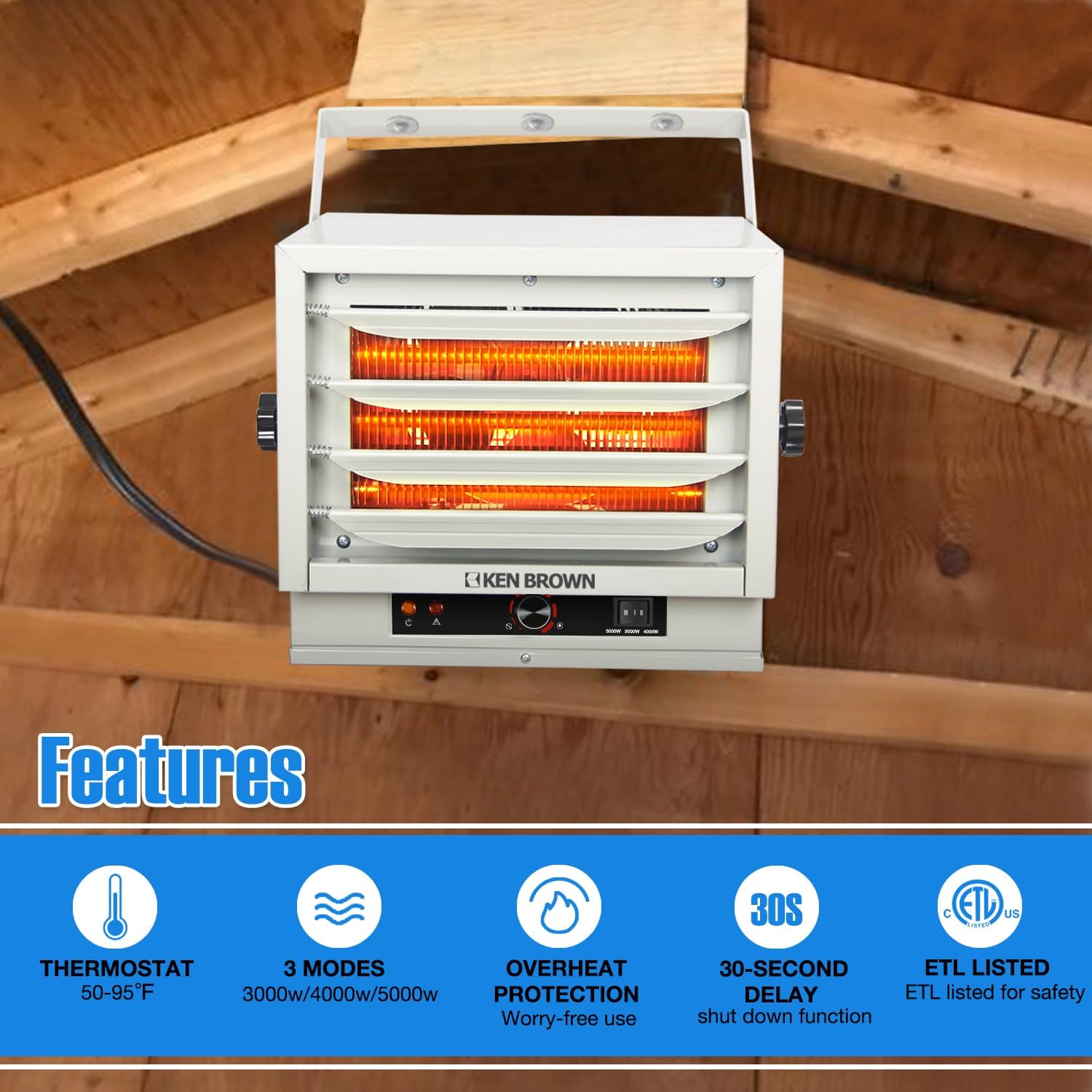 RUO 7500W Electric Garage Heater, Hardwired Digital Fan Forced Ceiling Mount Heater, 240v Shop Heater with Full-Function Remote, Digital Thermostat and 8-Hour Timer, 2023 Upgraded