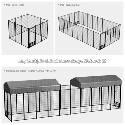 Large Outside Dog Kennel,Outdoor Dog Run Enclosure 8'x4'x6' Dog Pen House with Roof Cover Heavy Duty Welded Wire Steel Dog Playpen Animal Fence Without Feeding Door