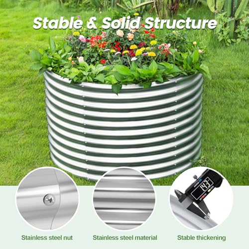 Land Guard 8x4x3ft Oval Galvanized Raised Garden Beds, Large-Capacity Metal Planter Box Outdoor, Durable Deep Raised Garden Bed 3ft Tall, Raised Beds for Gardening Vegetables, Cream Yellow