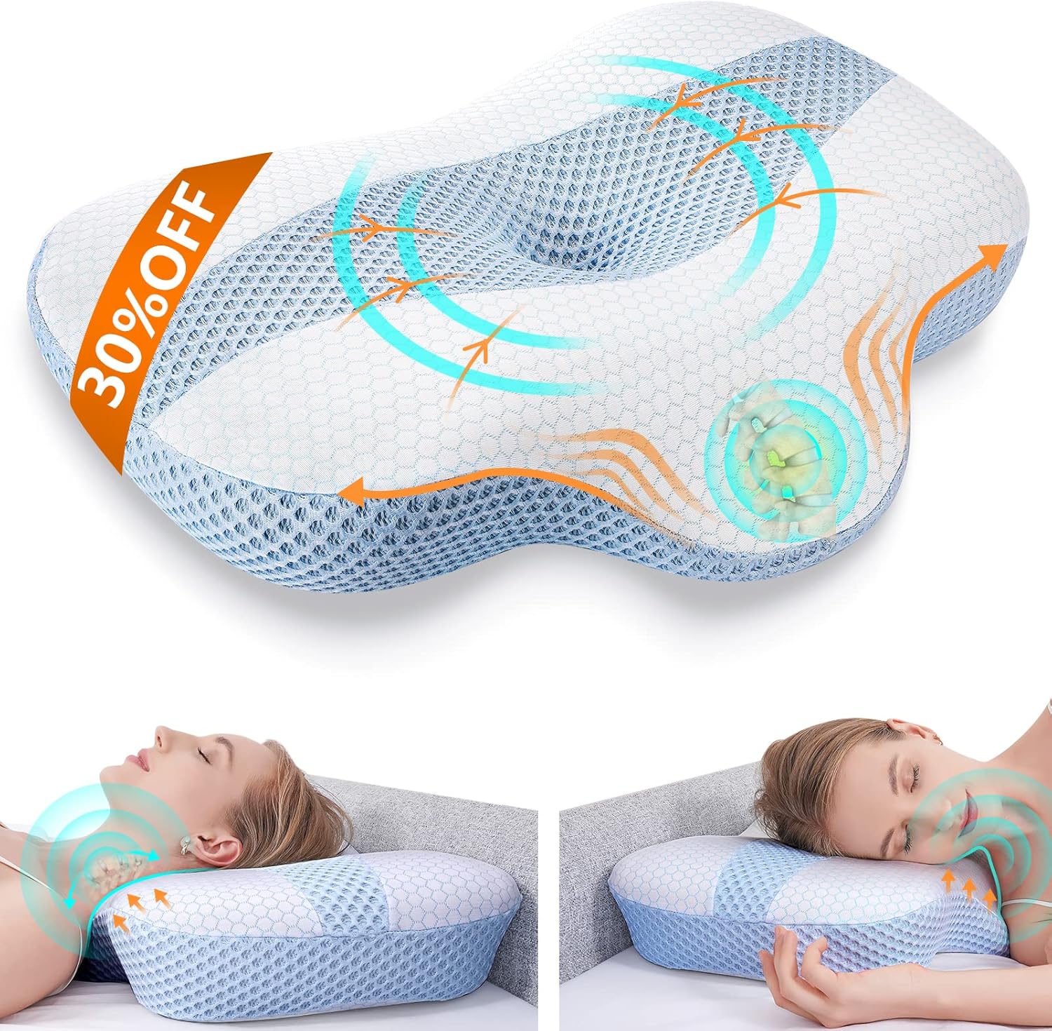 Cervical Memory Foam Pillow, Neck Support Pillow ​for Neck and Shoulder Pain Relief, Ergonomic Contour Neck Pillow for Sleeping, Back and Stomach Sleepers