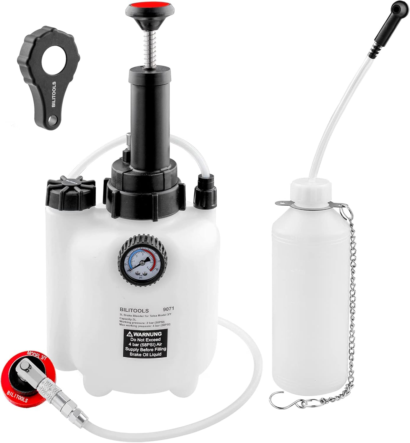 BILITOOLS 3L One Person Brake Fluid Bleeder Kit Compatible with Tesla Model S X Manual Brake Pressure Bleeding Tool Pack of 2
