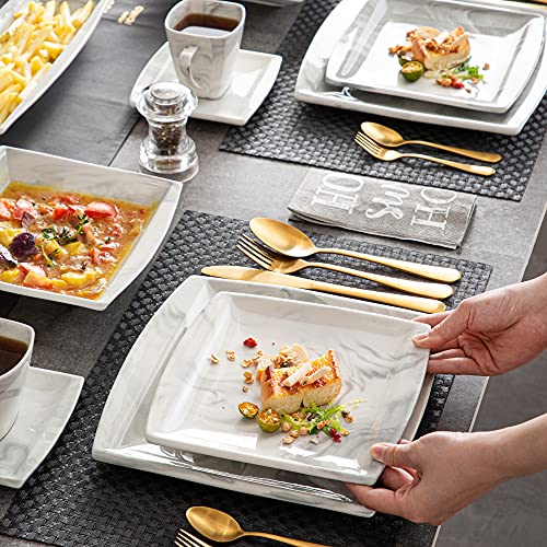 MALACASA Dinnerware Sets, 30 Piece Ivory White Plates and Bowls Sets for 6, Porcelain Square Dinnerware Set with Dinner Plate Set, Soup Bowl, Cup and Saucer, Kitchen Dish Set, Series Elvira