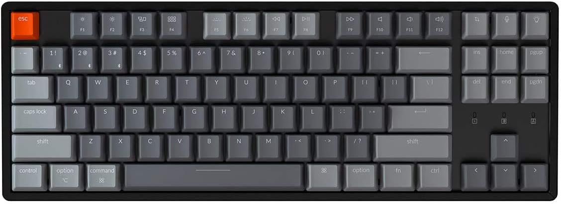 Keychron K8 Tenkeyless Wireless Mechanical Keyboard for Mac, Bluetooth RGB Backlight Multitasking Type-C Wired Gaming Keyboard for Windows with Gateron Red Switch, Aluminum Frame