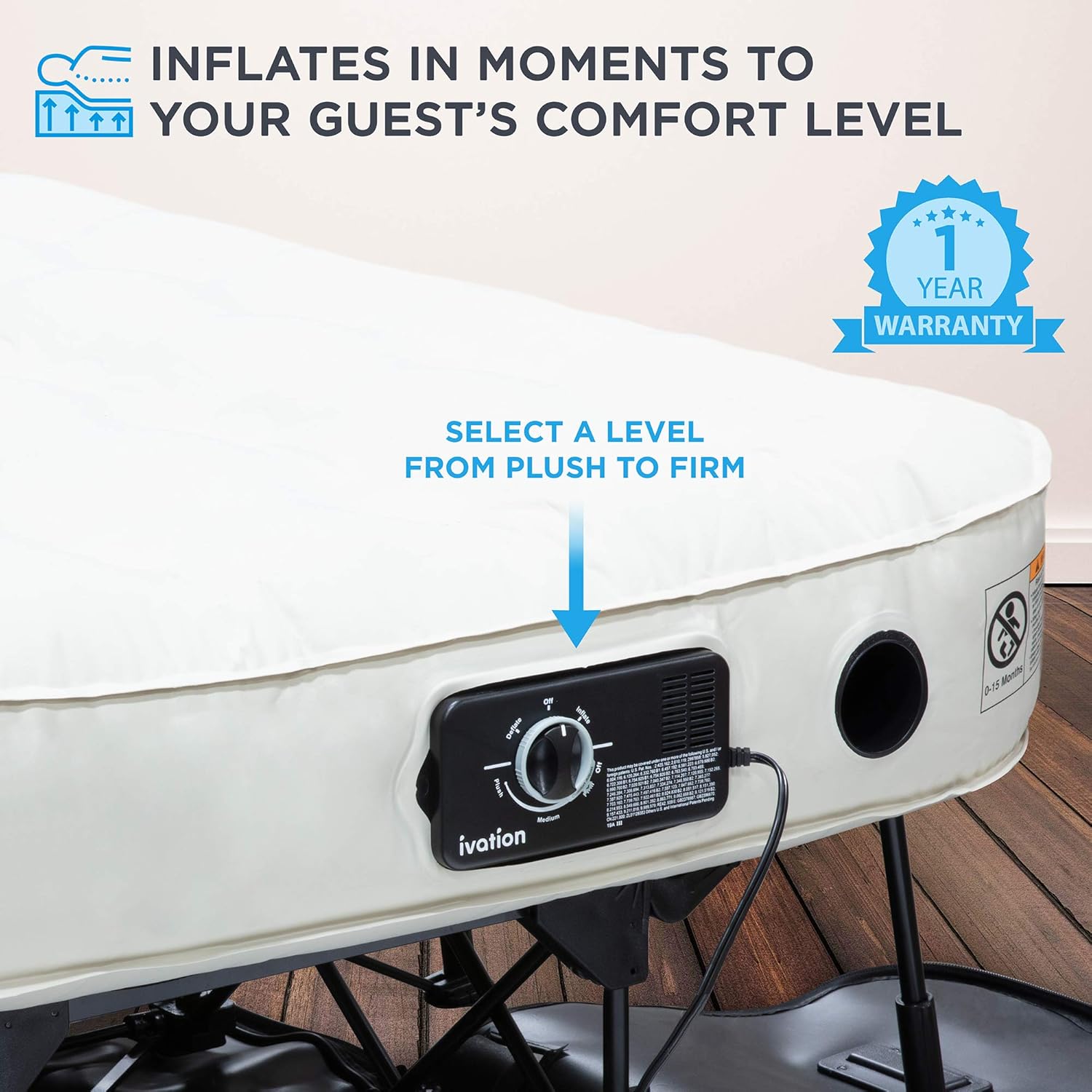 Ivation EZ-Bed (Queen) Air Mattress with Frame & Rolling Case, Self Inflatable, Blow Up Bed Auto Shut-Off, Comfortable Surface AirBed, Best for Guest, Travel, Vacation, Camping
