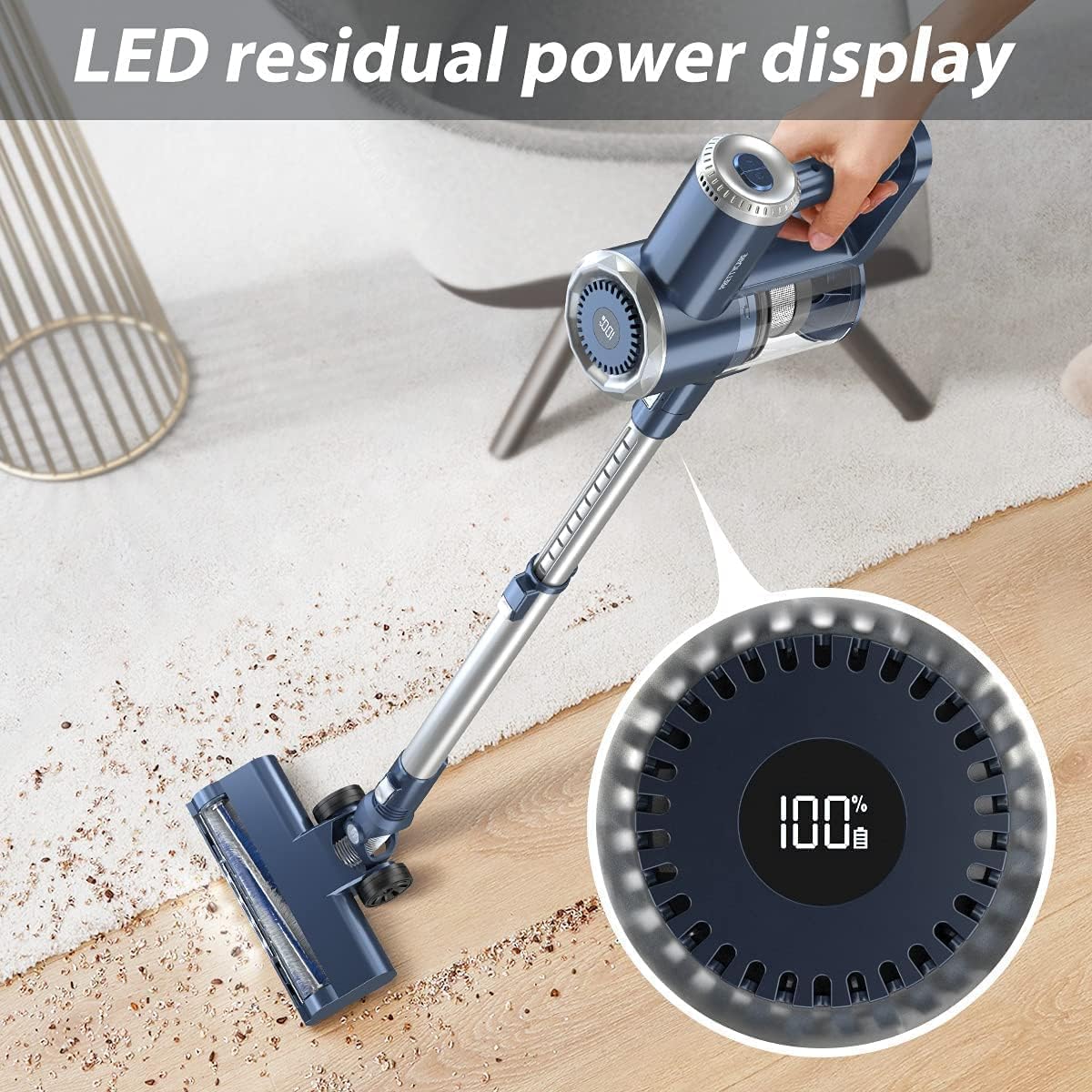 Cordless Vacuum Cleaner with LED Display, 20000Pa Stick Vacuum 4 in 1, Lightweight, Up to 30 Minutes Runtime, for Hardwood Floor, Carpet, Pet Hair, Perfect Cordless Stick Vacuum for Your Family, W200